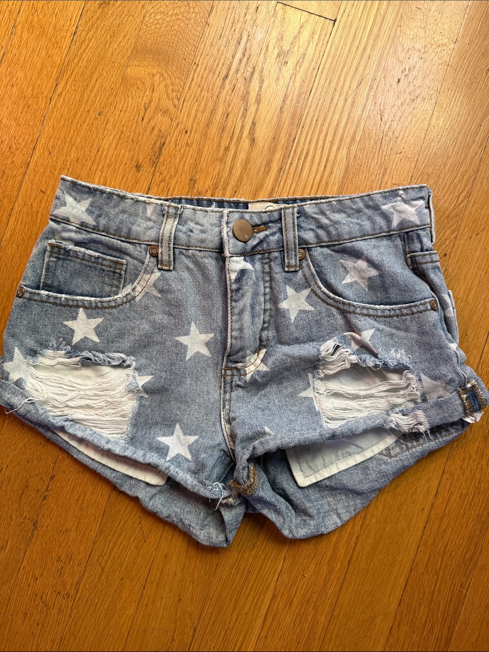 Cotton On Light Blue Star-Print Distressed Denim Shorts